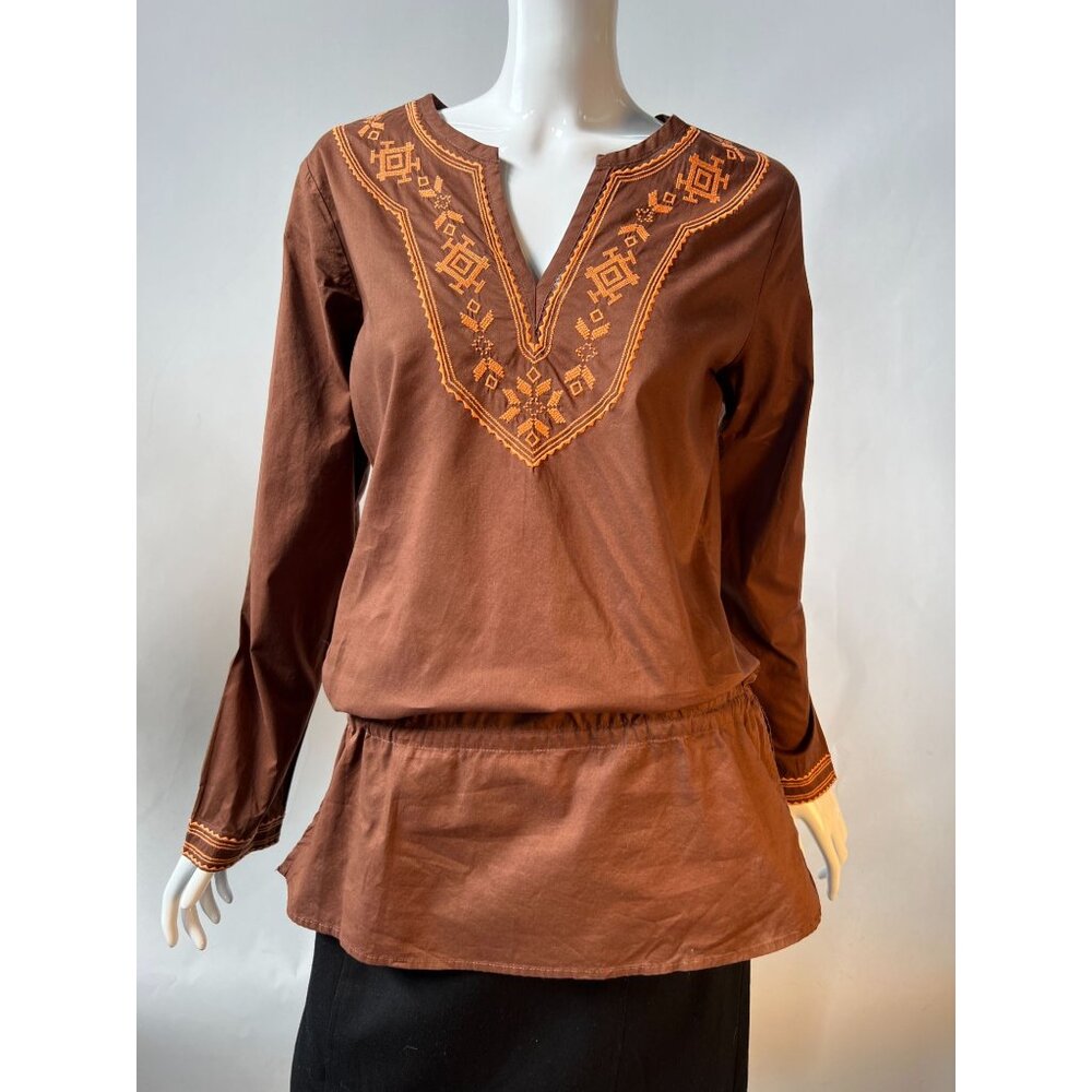 Gap Vintage Womens Brown Embroidered Peasant Blouse Top - Size S